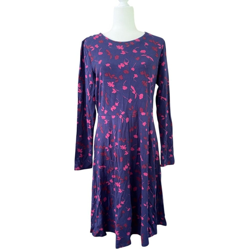 Joules Size 12 Floral Printed Long Sleeve Jersey Dress Knee Length - Picture 2 of 5